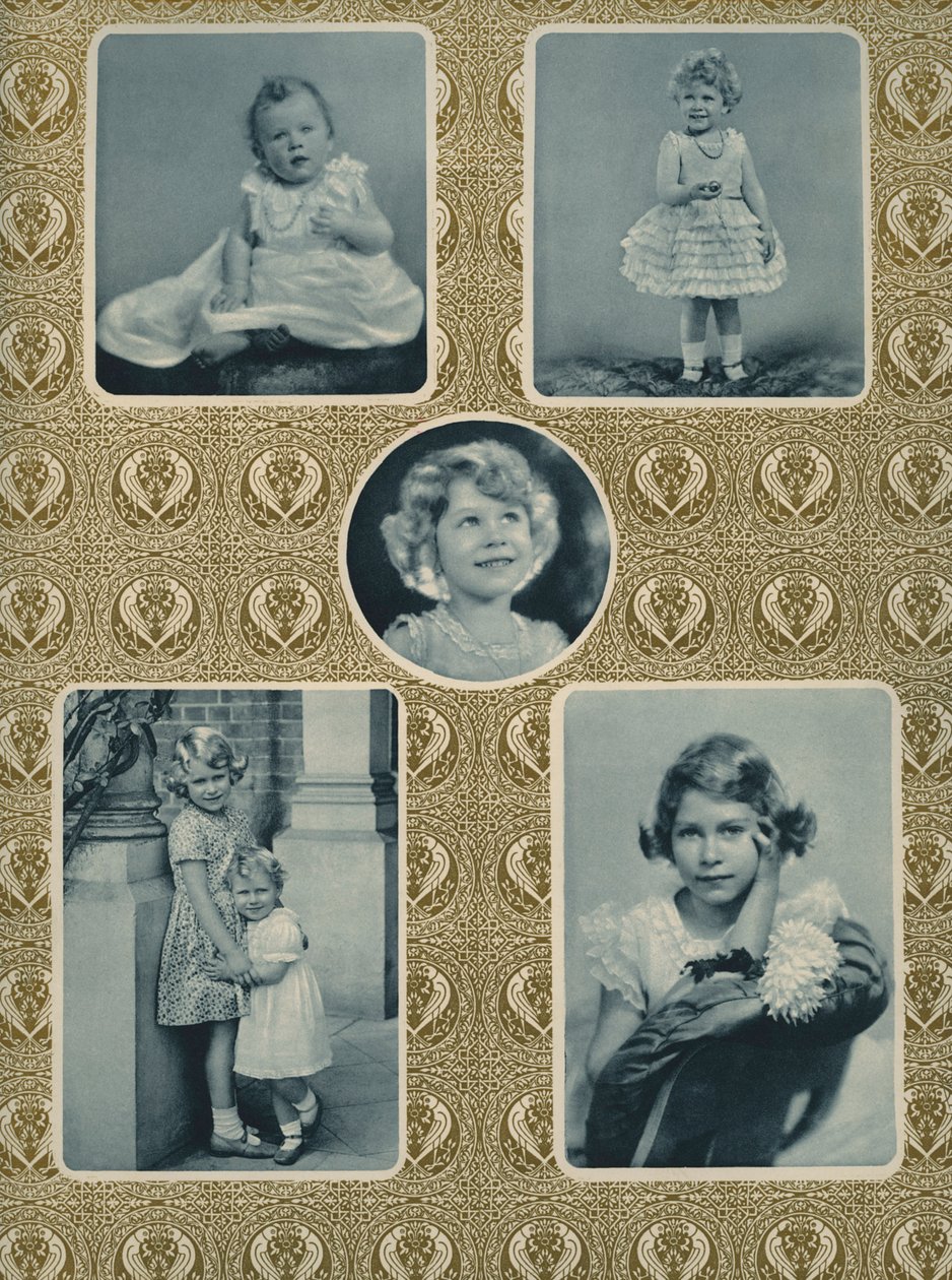 Elizabeth II en prinses Margaret als kinderen door Unbekannter Künstler