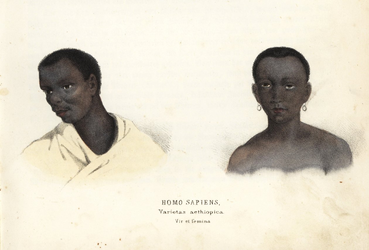 Ethiopische man en vrouw. Handgekleurde staalgravure uit Georg Friedrich Treitschke