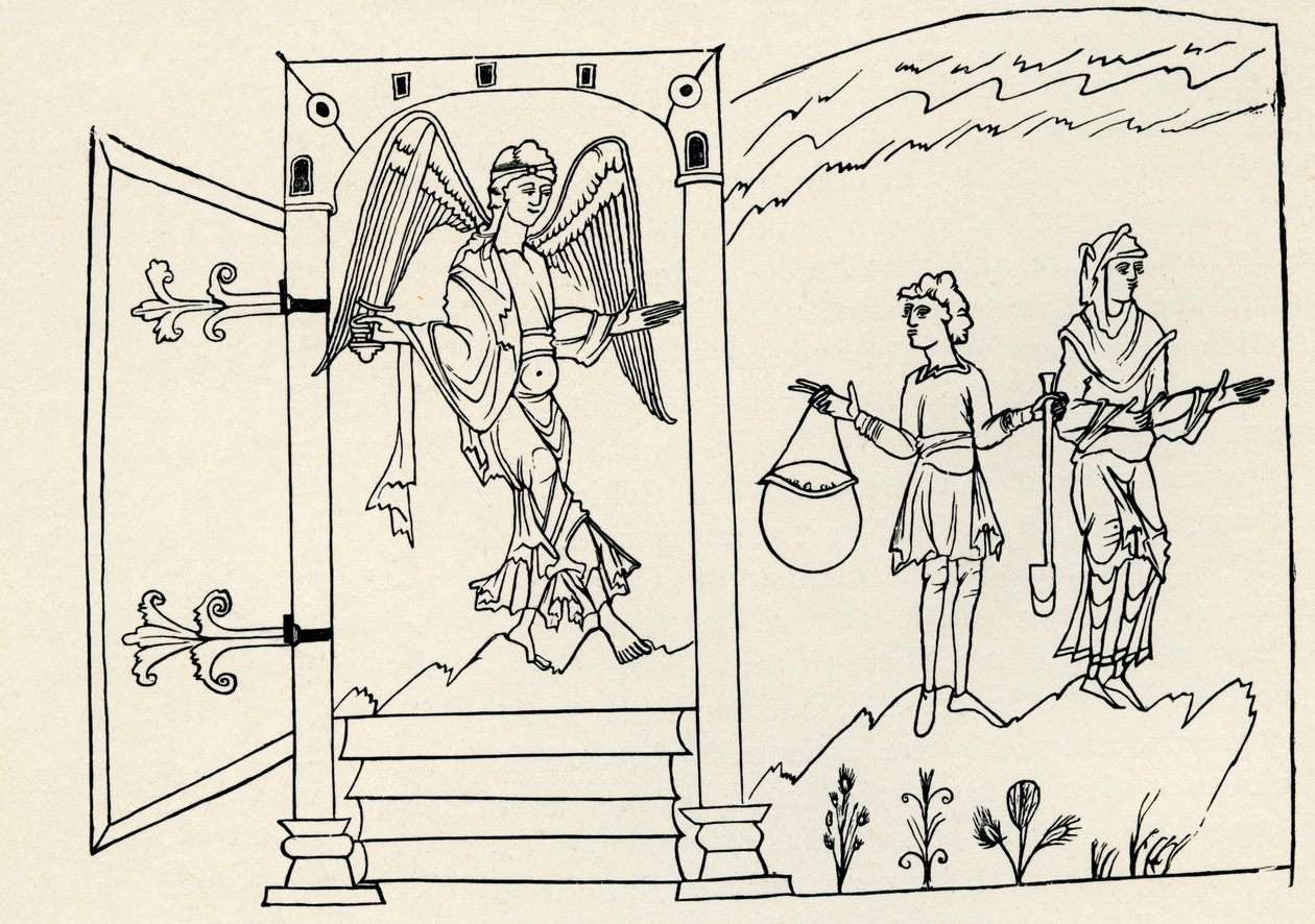 Verdrijving van Adam en Eva uit het Paradijs (gravure) door Unbekannter Künstler