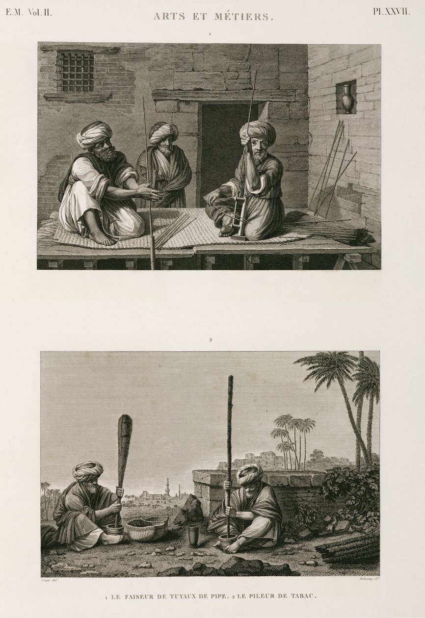 Fabricage, Overige, Pijpsteelmakers en tabakstampers, Egypte, ca. 1798 door Unbekannt