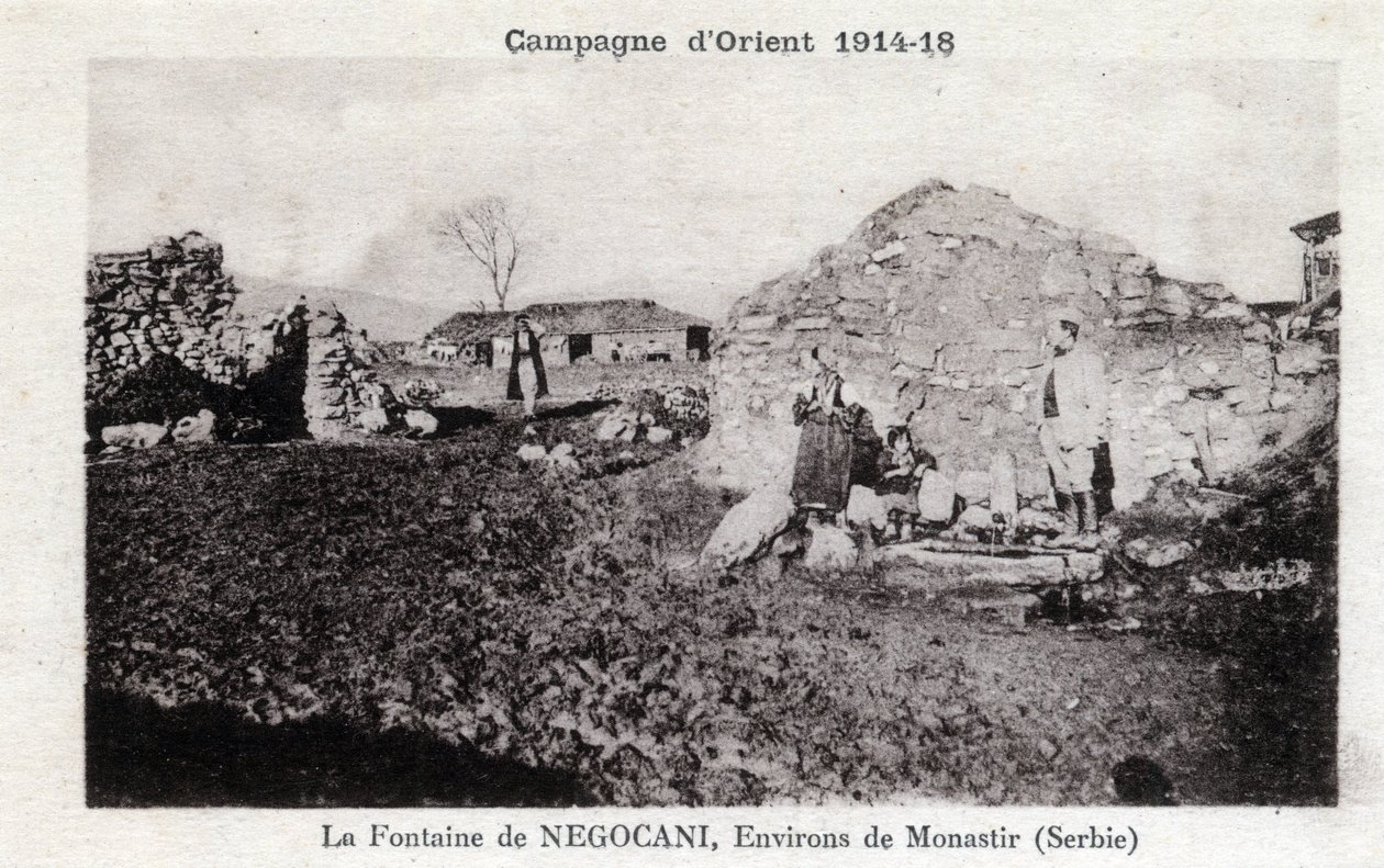 Eerste Wereldoorlog (1914-1918) - Oostelijke Campagne: Negocani-fontein in Servië (huidig Macedonië) - Ansichtkaart door William M. Timlin