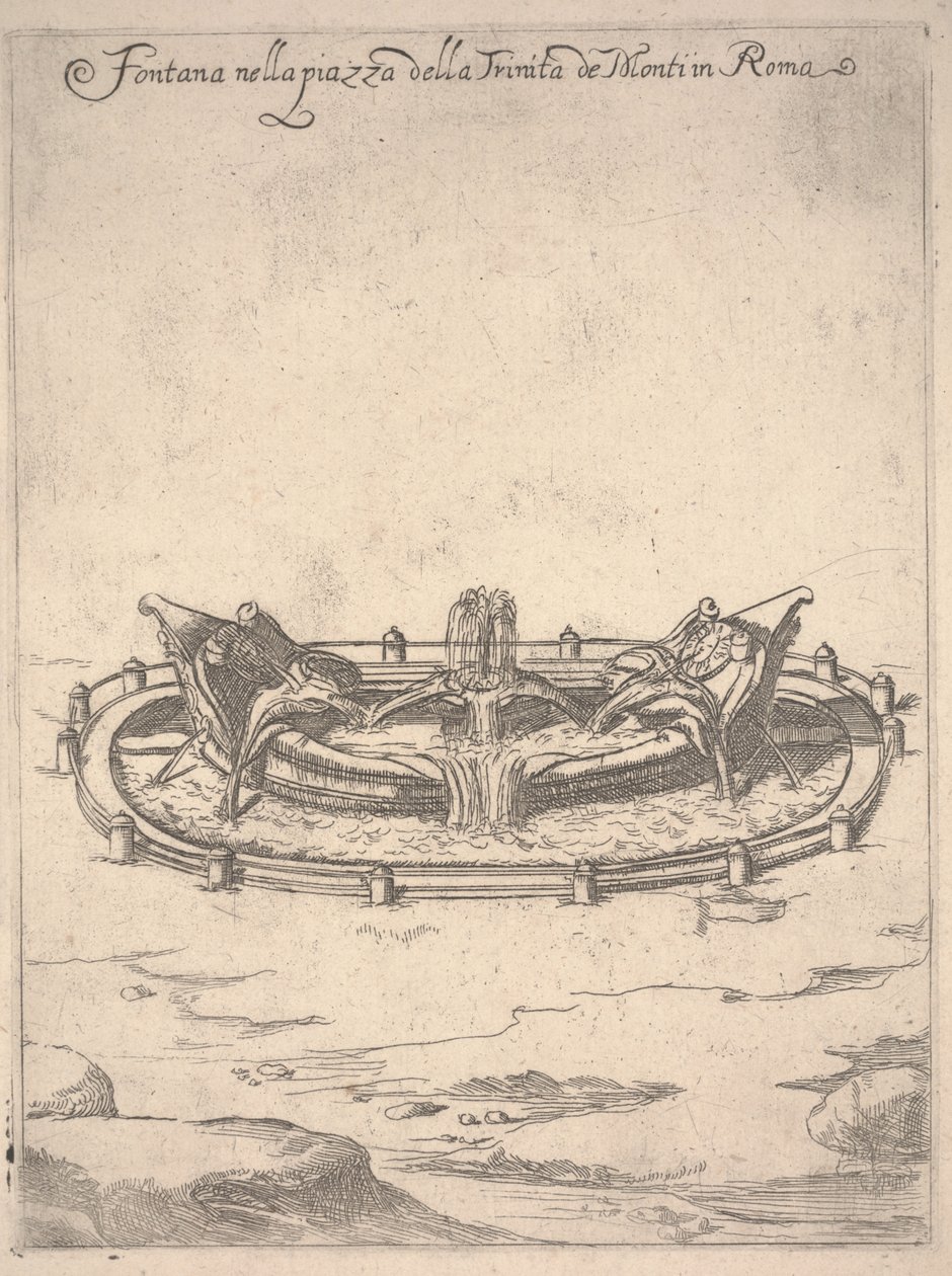 Fontein op het Plein van de Trinità de Monti in Rome (Fontana nella piazza della Trinita de Monti in Roma), c.1650 (ets) door Unbekannter Künstler