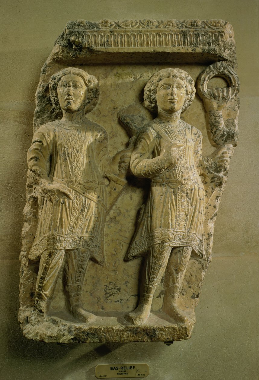 Fragment van een bas-reliëf plaquette met twee soldaten, uit Palmyra, 2e eeuw door Unbekannt