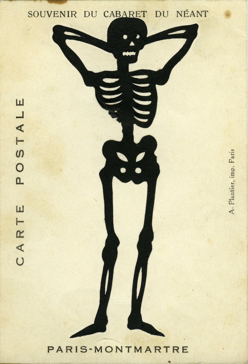 Frankrijk, Île-de-France, Parijs (75): Reclame voor het cabaret du Néant de Montmartre met een skeletafbeelding door Unbekannter Künstler