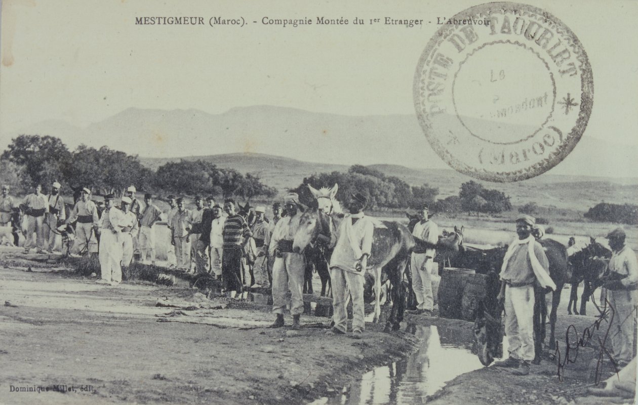 Franse legionair koloniale soldaten op patrouille nabij het Atlasgebergte, Marokko. ansichtkaart 1909 door Unbekannter Künstler
