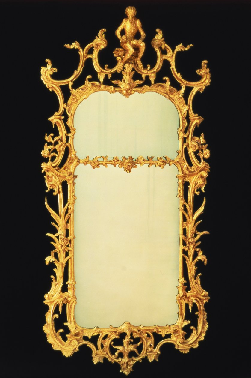 George III vergulde pier spiegel, met twee platen, uitgebreide bekroning, gecentreerd door de figuur van een aap op een rotsstandaard, c.1765 door Unbekannt