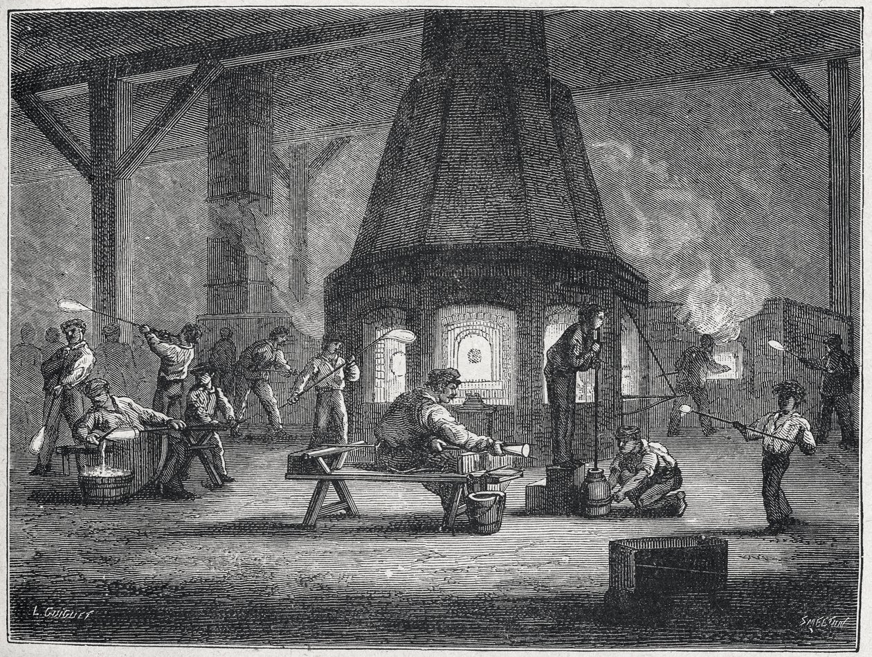 Glasblazen in de tweede helft van de 19e eeuw: kinderen aan het werk, ca. 1880 (gravure) door Unbekannter Künstler