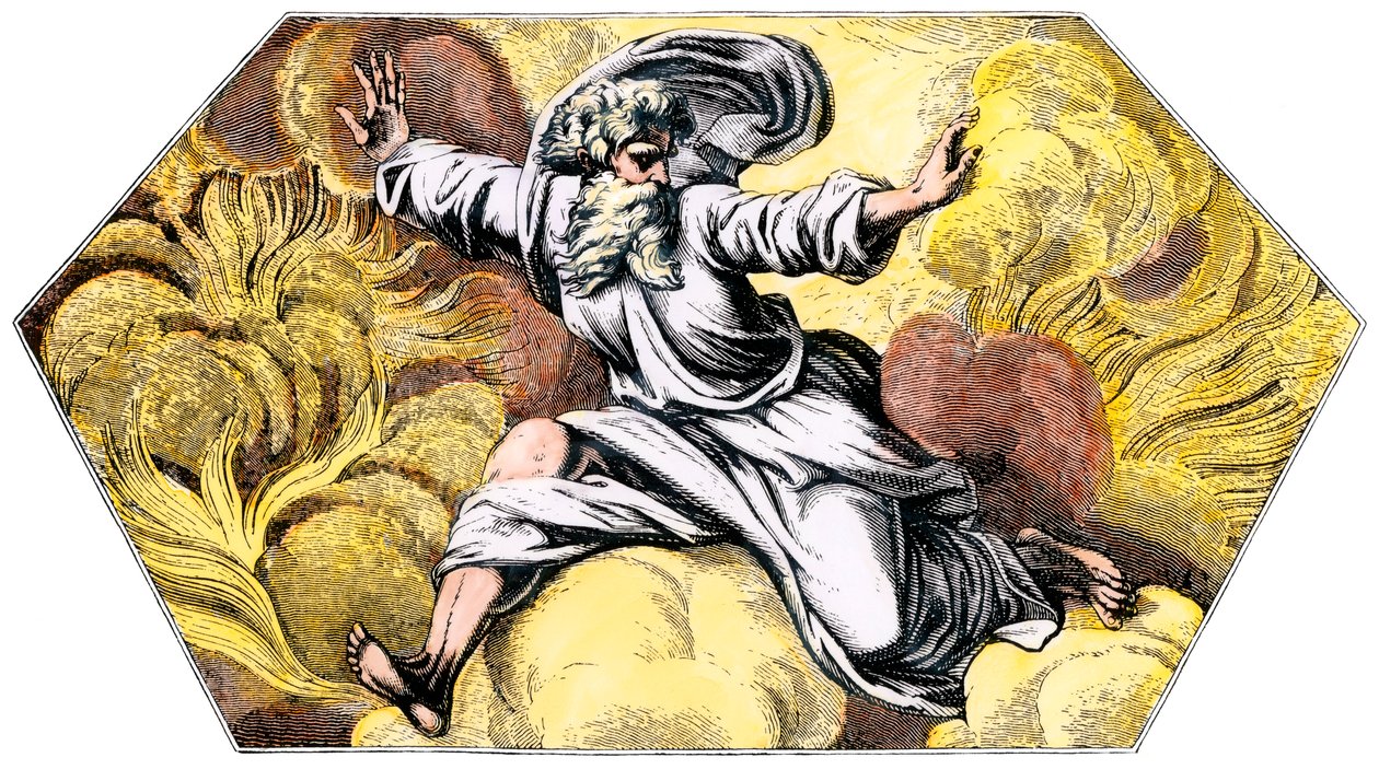 God die hemel en aarde schept - Gekleurde gravure 19e eeuw, uit de Loggia (Logge) van het Vaticaan (Italië) door Raphael (Raffaello Sanzio) door Unbekannter Künstler