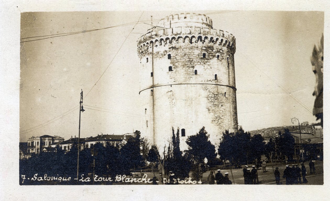 Griekenland, Saloniki (of Thessaloniki): uitzicht op de Witte Toren - Ansichtkaart 1914-1918 door William M. Timlin