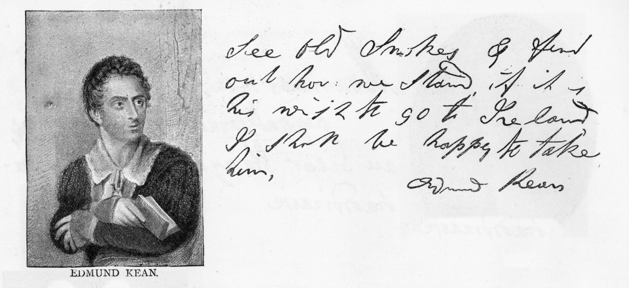 Handschrift en handtekening van Edmund Kean door Unbekannt