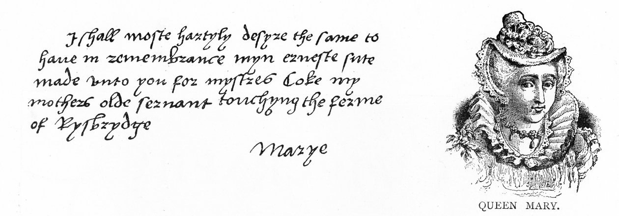 Handschrift en handtekening van prinses Mary uit een brief aan Thomas Cromwell om haar bezorgdheid te uiten over het welzijn van Margaret Coke, voorheen een dienaar van haar moeder, Katherine van Aragon door Unbekannt