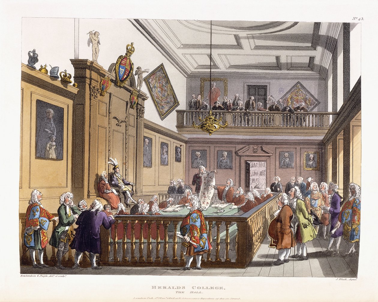 Heralds College: De Hal, uit "The Microcosm of London", 1808-1810 door Unbekannt