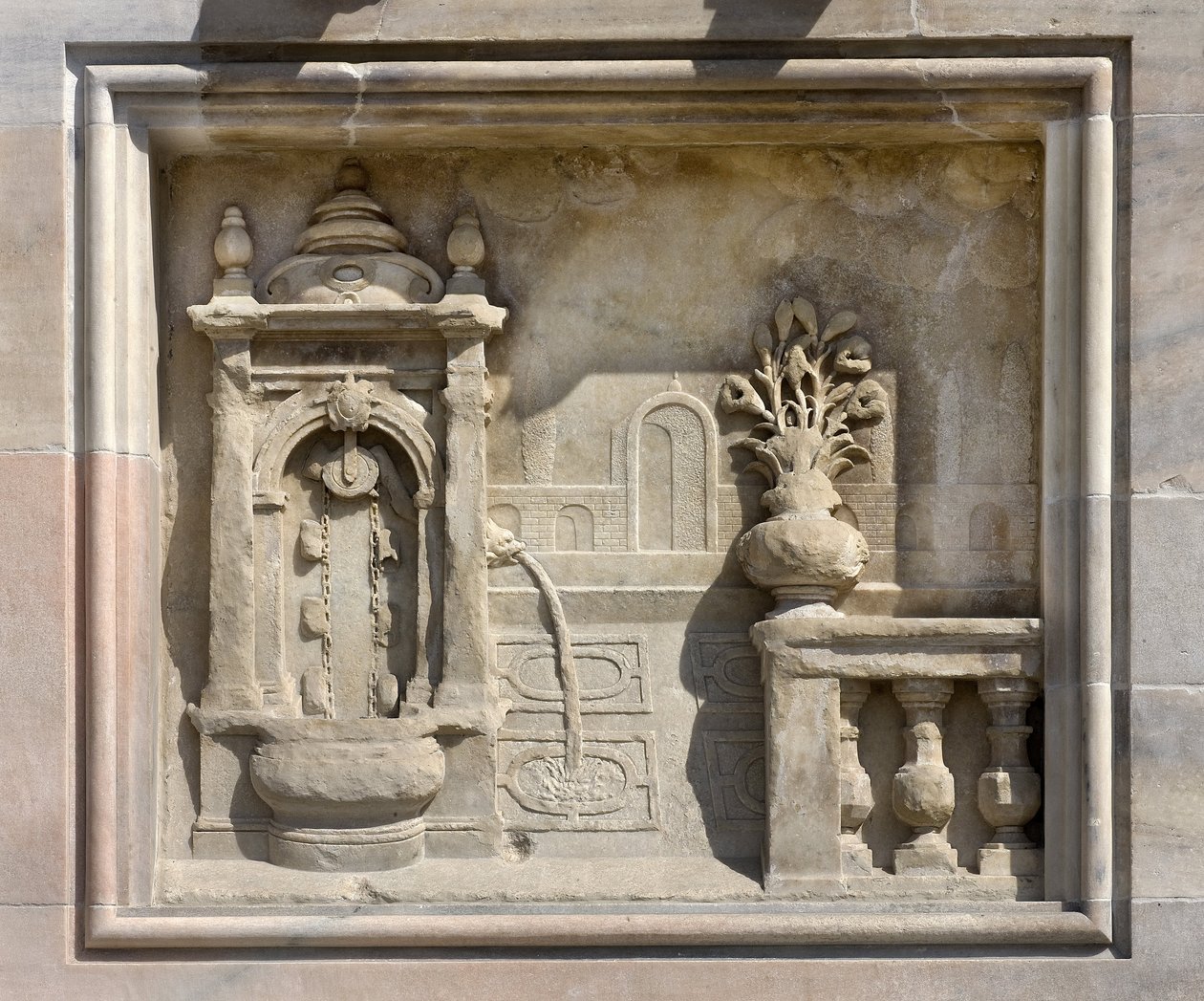 Hoog reliëf dat een put voorstelt door Francesco Bono (1654). Kathedraal (dom of duomo) van Milaan, Italië door Unbekannt
