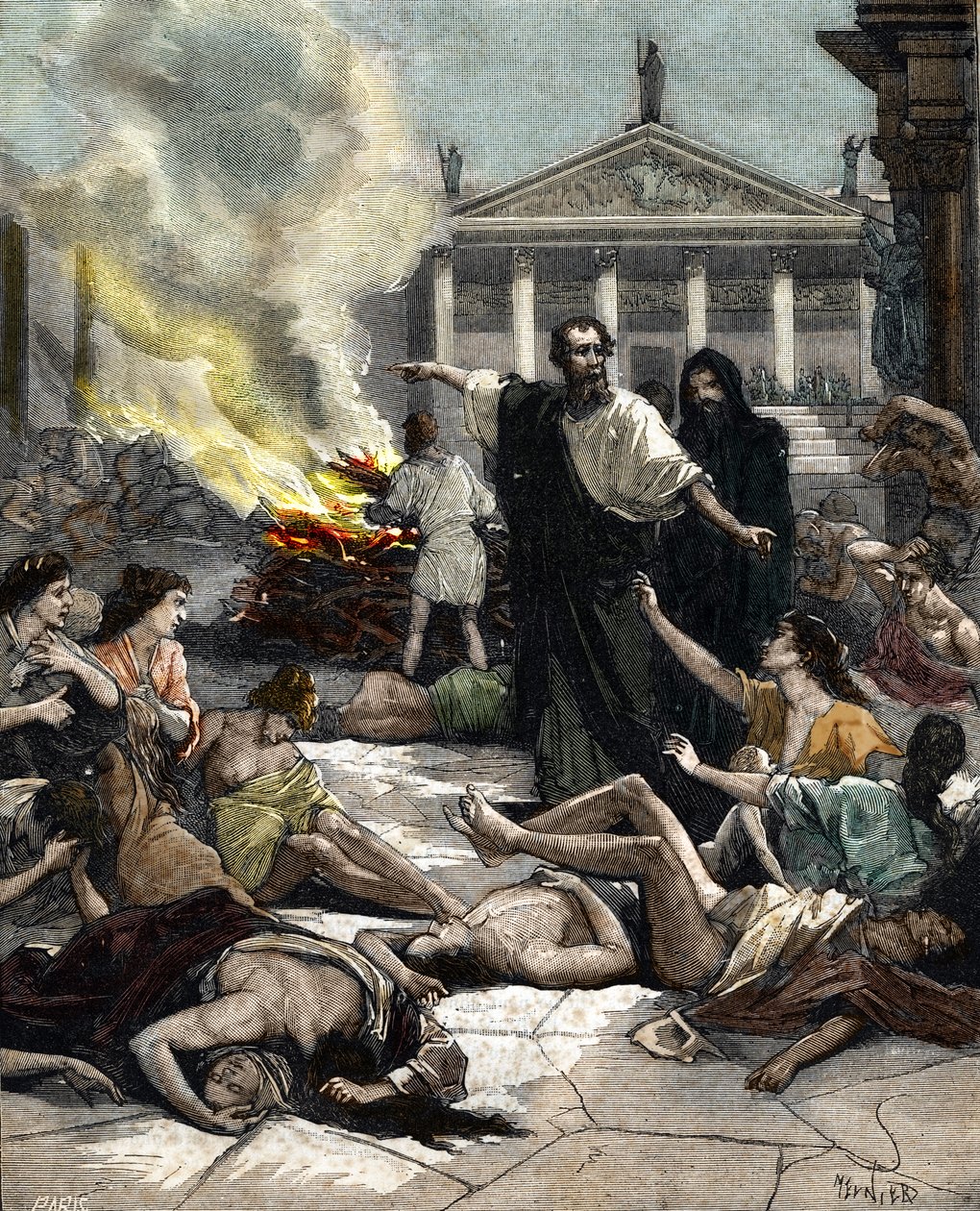 Hippocrates beëindigt de pestepidemie door aromatische planten te verbranden in Athene door Unbekannter Künstler