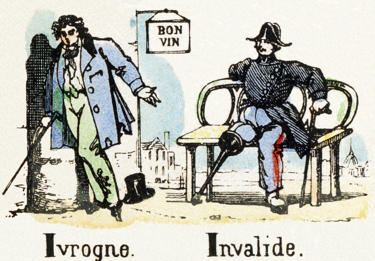 I - Dronkaard Invalide - Alfabet - kinderentertainment - Image epinal, populaire serie c.1890 door Unbekannt
