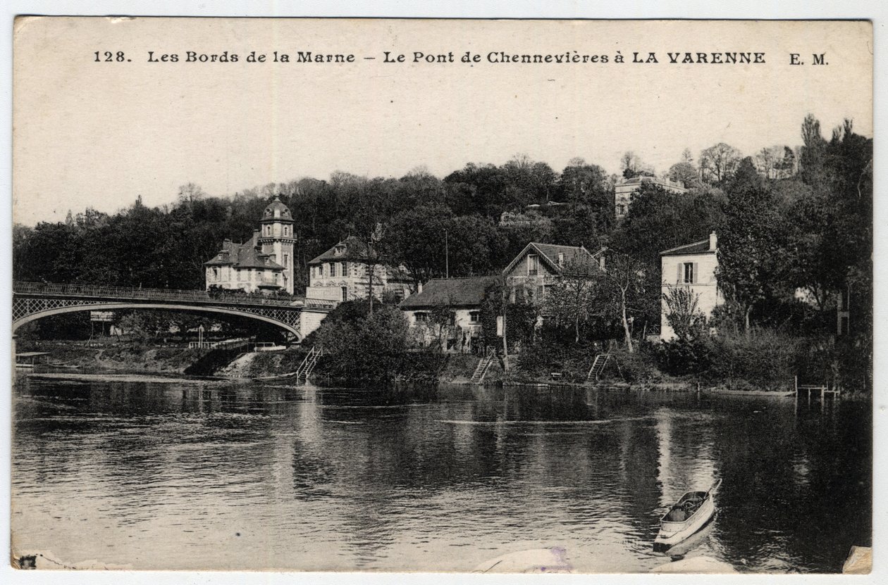 Ile de France, Val de Marne (94), La Varenne: de oevers van de Marne en de brug van Chennevieres, met het kasteel des Rets - Ansichtkaart gedateerd 1910-1919 door Unbekannt