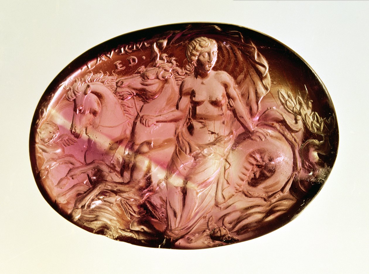 Intaglio van een nereïde of Amphitrite op een hippocampus, ca. 50 v.Chr. door Unbekannt