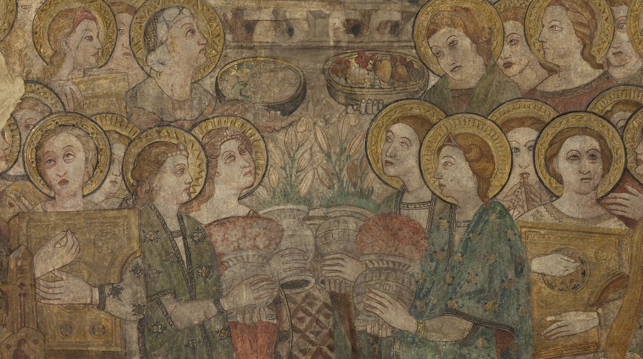 Interieur. Noordelijke kruising. Altaar (Altar de las pinturas murales). Oorspronkelijk uit de hoofdkapel. Muurschilderingen (fresco?). Detail. Eind 14e eeuw. door Unbekannt