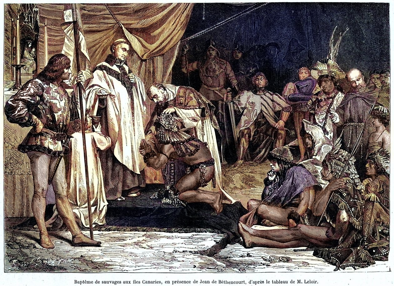 Jean de Bethencourt, Normandische heer, Baron de Saint Martin le Gaillard, veroverde en christelijkte de Canarische Eilanden in januari 1405, uit het tijdschrift 