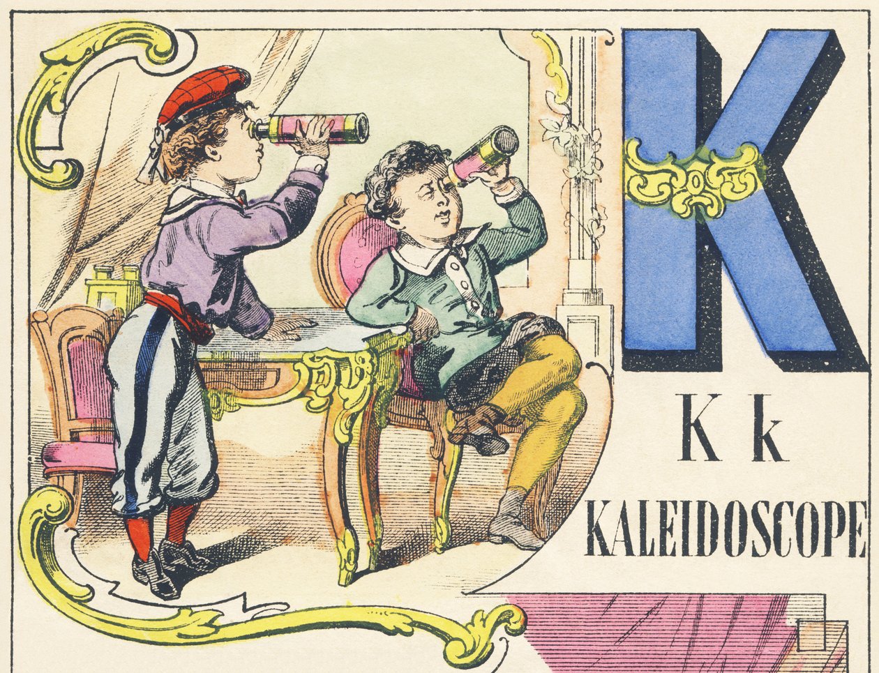 K: kaleidoscope - Spelletjes Alfabet, ca. 1890 door Unbekannt