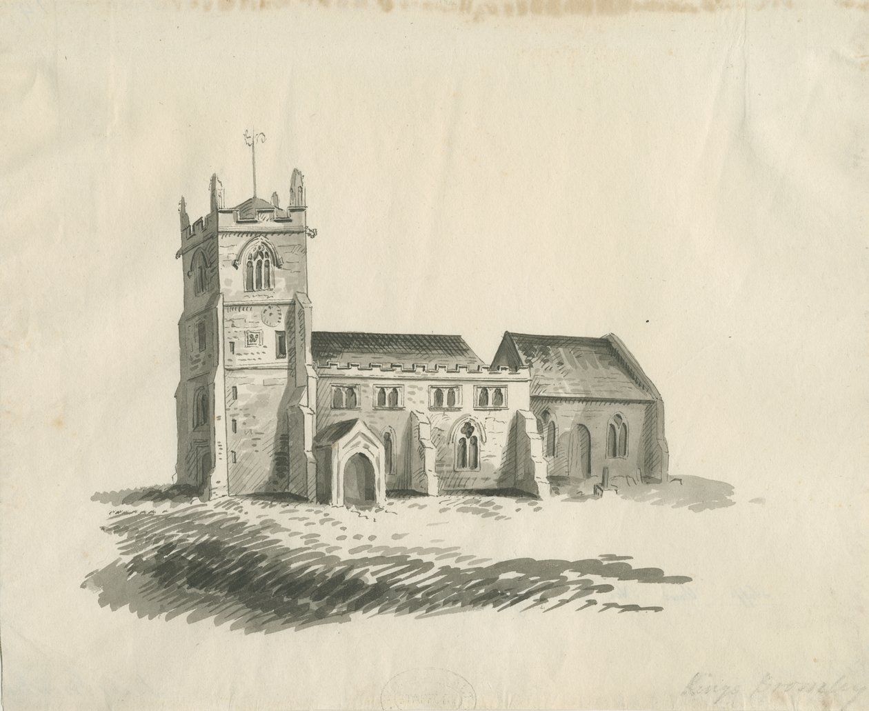 Kings Bromley Church: sepia tekening door Unbekannt