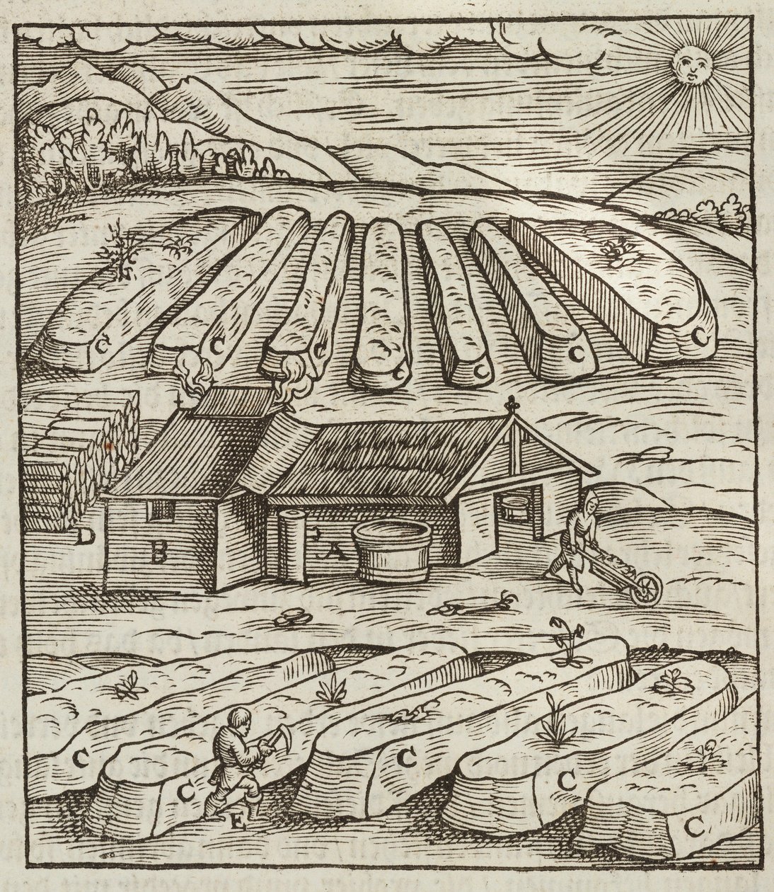 De voorbereiding van salpeter - Gravure uit Beschrijving van de ertsen en de belangrijkste mijnbouwmethoden, door Lazarus Ecker door Unbekannt