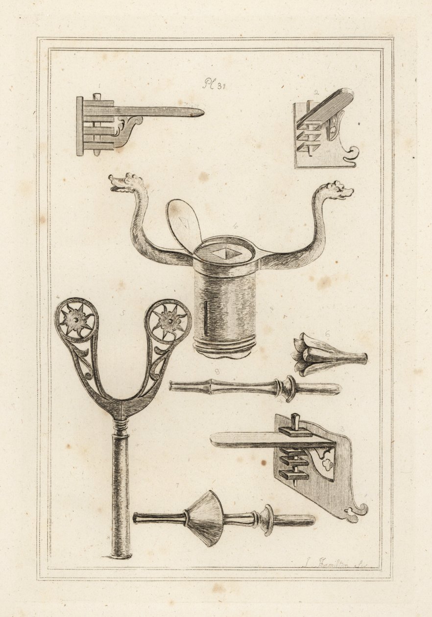 Lanssteun 1,2,3, musketsteun 4,5, coronel of kroon van een steeklans 6, staf of handvat van een steeklans met handbeschermer 7, en steeklans zonder handbeschermer 8 door Unbekannt