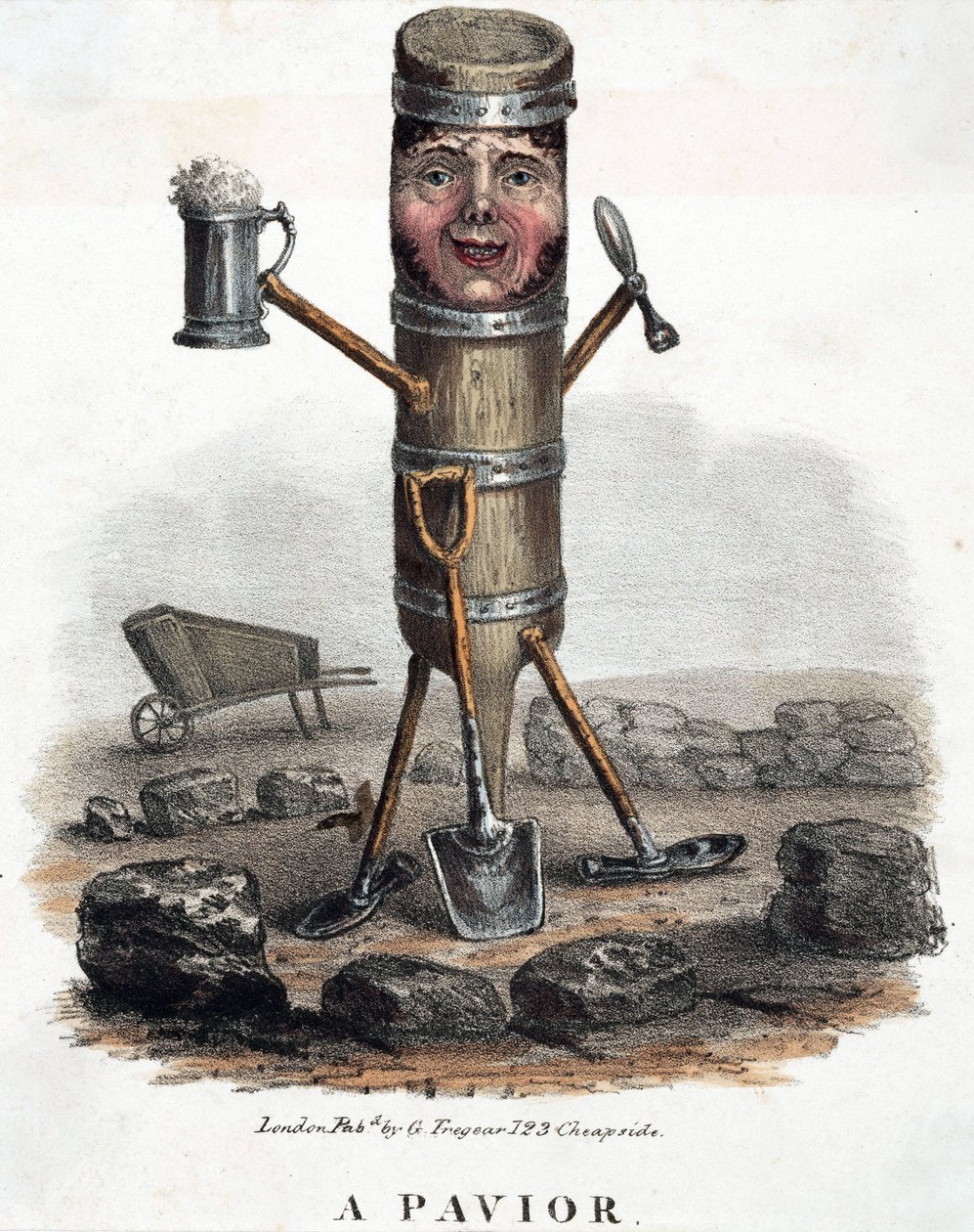 De stratenmaker, figuur opgebouwd met de gereedschappen van zijn vak, ca. 1810-1860 door Unbekannt