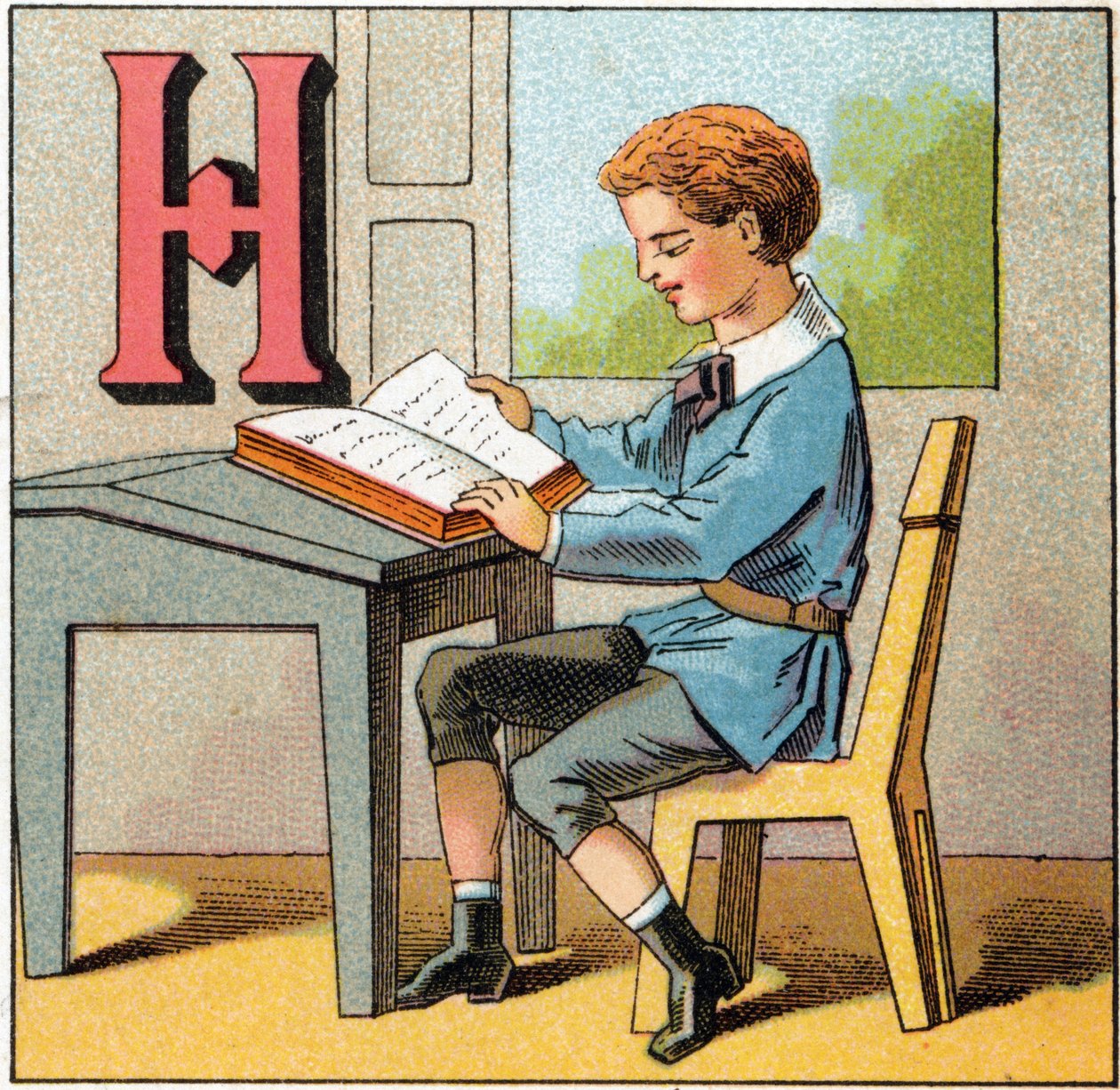 Letter H als geschiedenis van Frankrijk. Gravure in "Alfabet van kleine scholieren". Beeldvorming van Epinal, circa 1885. Privécollectie door Unbekannt