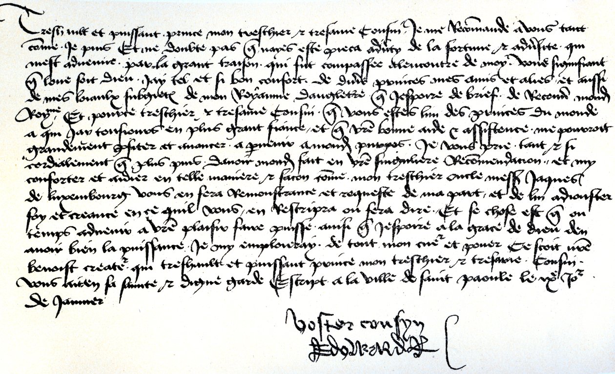 Brief van koning Edward IV aan Francis II, hertog van Bretagne, waarin hij om hulp vraagt bij het herstel van zijn koninkrijk, geschreven in Saint-Pol, 9 januari door Unbekannt