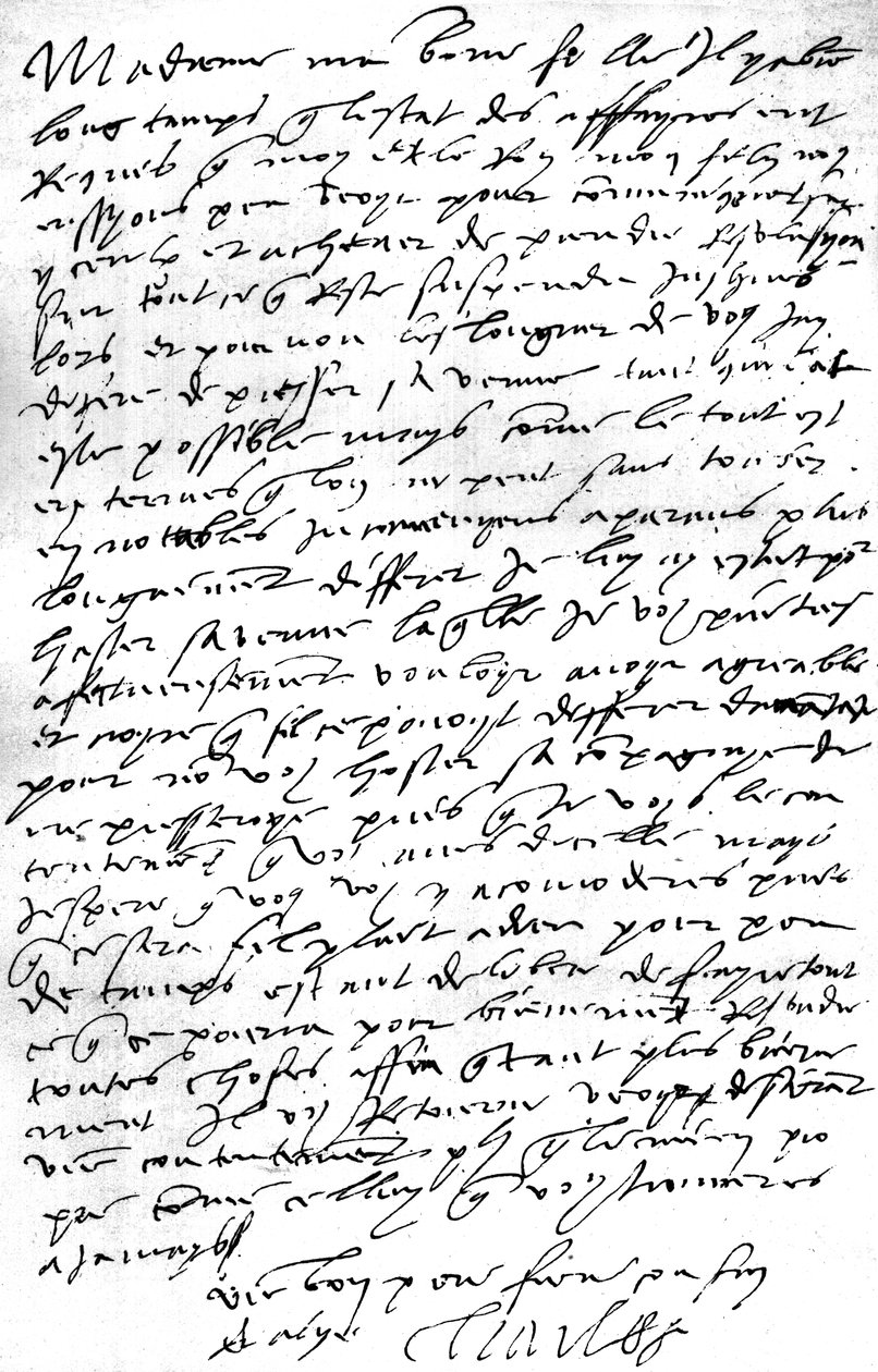Brief, in het Frans, van Keizer Karel V. aan zijn schoondochter, Koningin Maria I van Engeland, waarin hij zijn verlangen uitdrukt om zijn zoon Koning Filips, haar echtgenoot, te zien om met hem te overleggen over zaken, en zijn spijt uitdrukt over de nood door Unbekannt