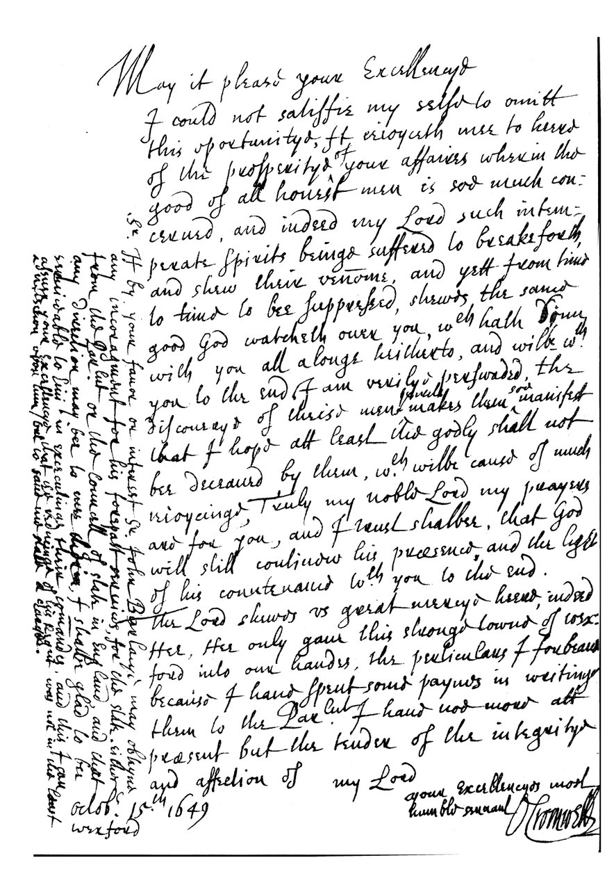 Brief geschreven door Oliver Cromwell aan Lord Fairfax om hem te feliciteren met zijn voorspoed en de verovering van Wexford, Ierland aan te kondigen door Unbekannt