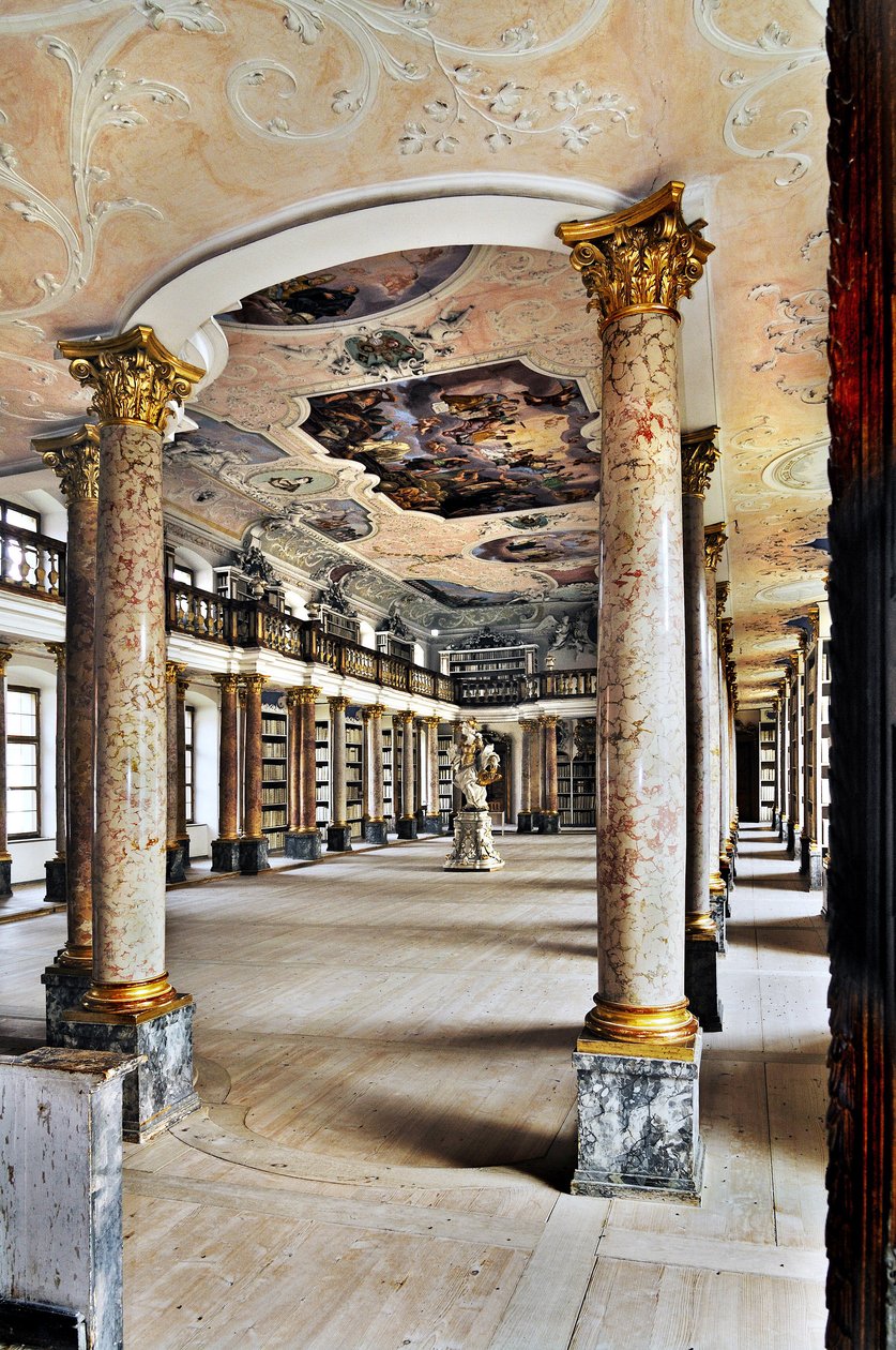 Bibliotheek van de Benedictijner Abdij van Ottobeuren, Beieren, Duitsland, Europa. Fotografie door Unbekannter Künstler