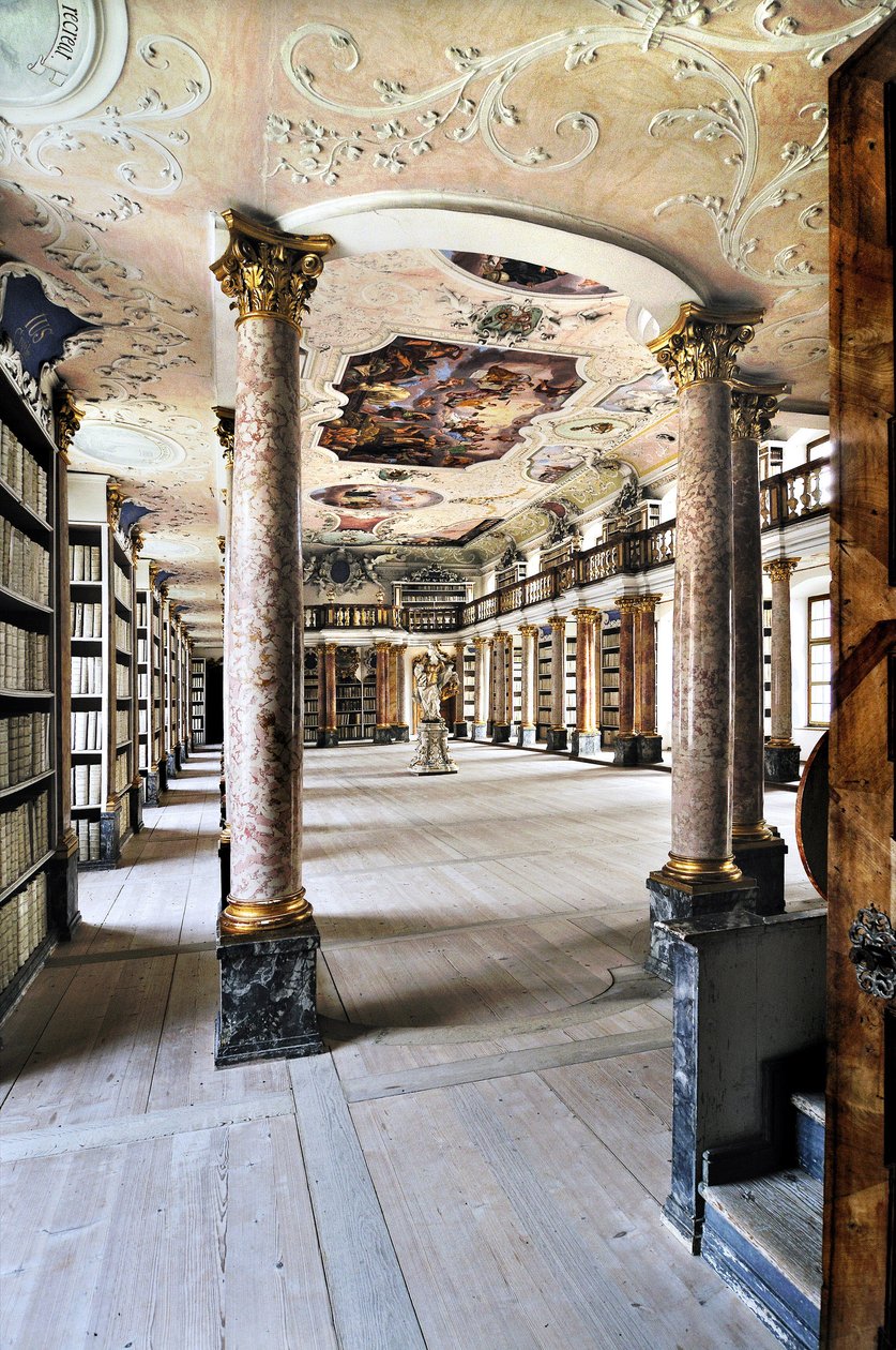 Bibliotheek van de Benedictijner Abdij van Ottobeuren, Beieren, Duitsland, Europa. Fotografie door Unbekannter Künstler