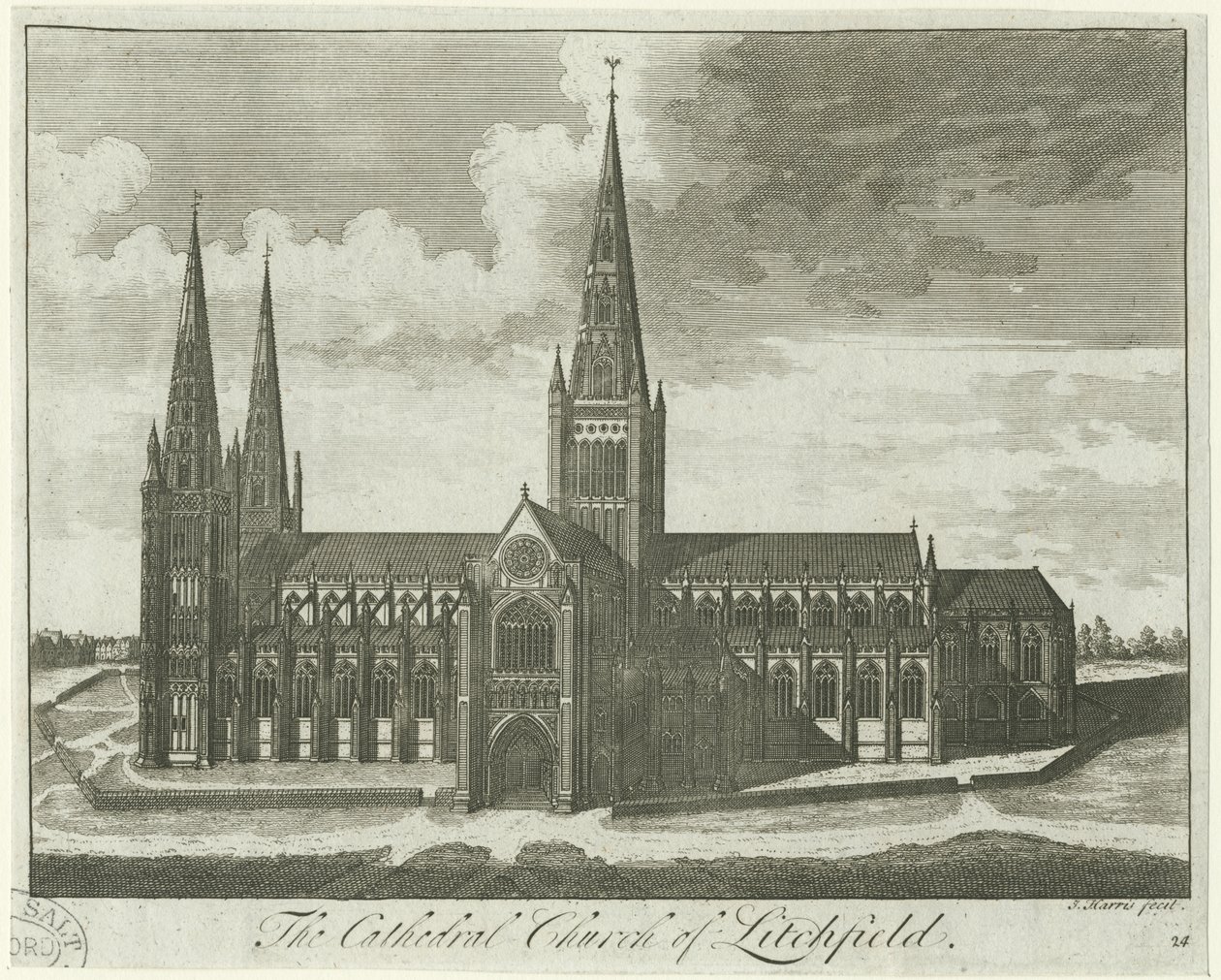 Lichfield Cathedral - Zuidaanzicht: gravure, nd [?18e eeuw] door Unbekannt