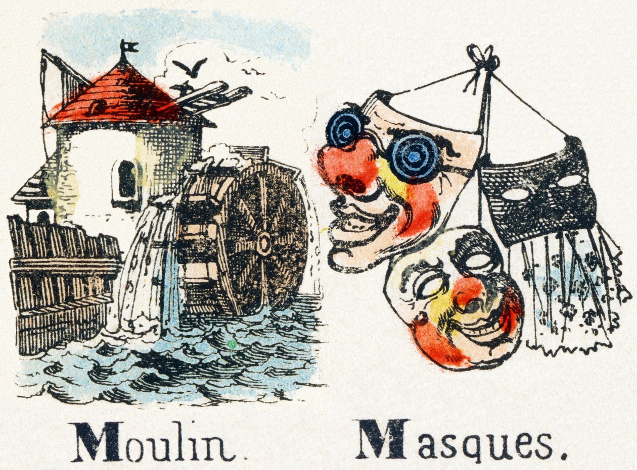 M - Molen Maskers - Alfabet - Kindervermaak - Beeldmateriaal van Epinal, populaire serie, circa 1890 door Unbekannt