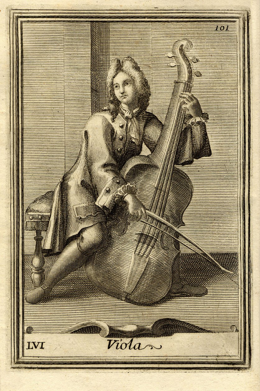 Man die cello speelt. In Gabinetto Armonico door Filippo Bonanni, Rome door Unbekannter Künstler