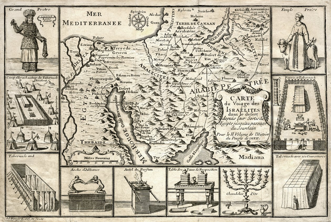 Kaart van de reis van de Israëlieten, sinds hun vertrek uit Egypte door Unbekannter Künstler