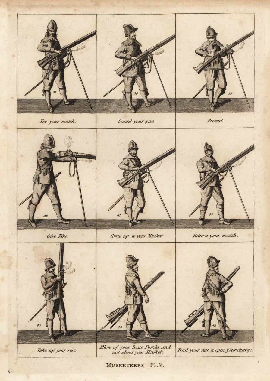 Militaire oefeningen van musketiers door Unbekannt