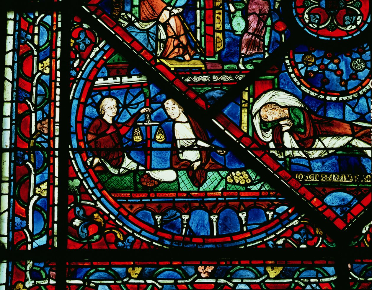 Geldwisselaars in de Tempel, detail van een raam door Unbekannt