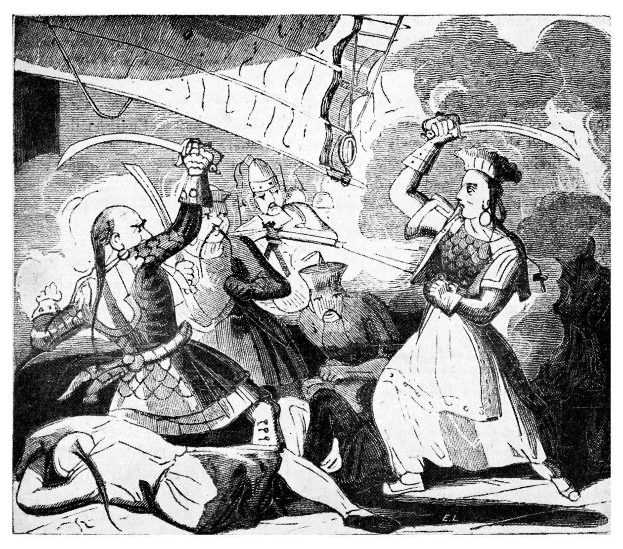 Mevrouw Ching met een zwaard, c.1810 (gravure) door Unbekannter Künstler