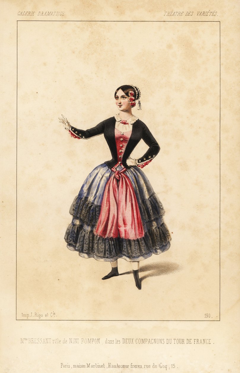 Mevrouw Elisabeth Augustine Bressant als Nini Pompon in les Deux Compagnons du Tour de France door Lockroy en Wailly, Theatre des Varietes door Unbekannter Künstler
