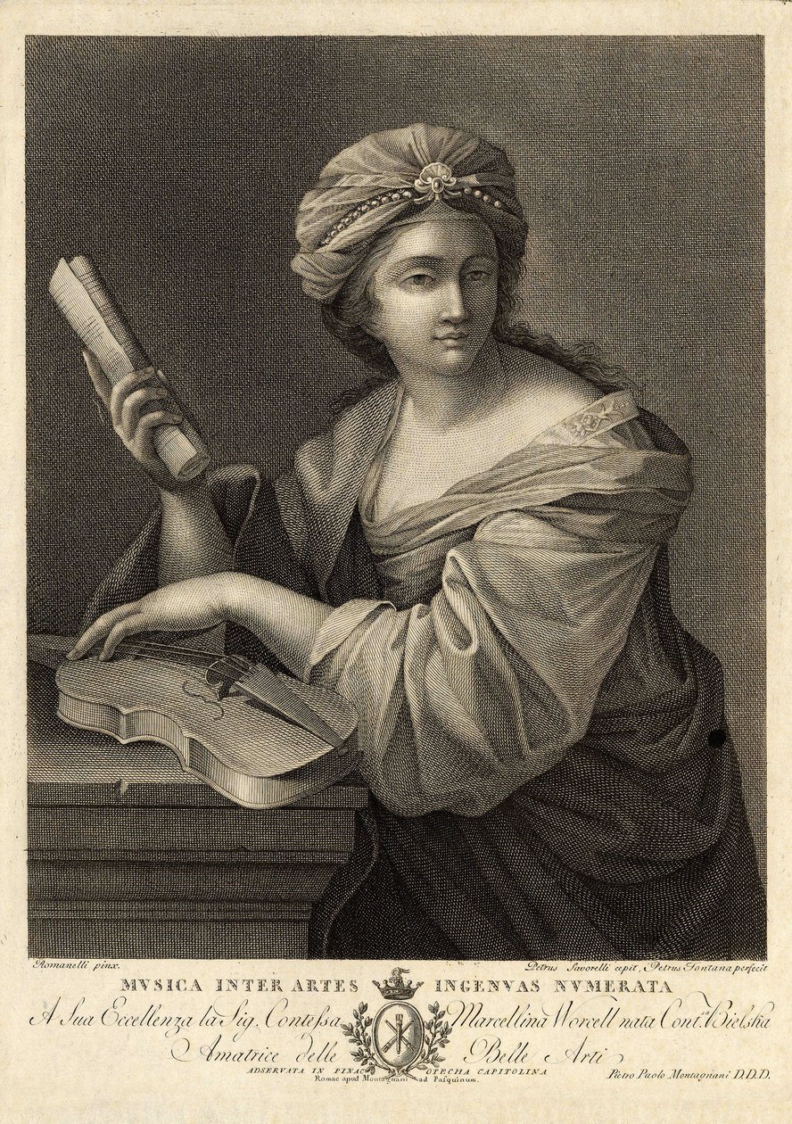 Musica inter artes ingenua numerata, gravure door Pietro Savorelli naar een schilderij van Giovanni Francesco Romanelli, barokschilder van de 18e eeuw door Unbekannter Künstler