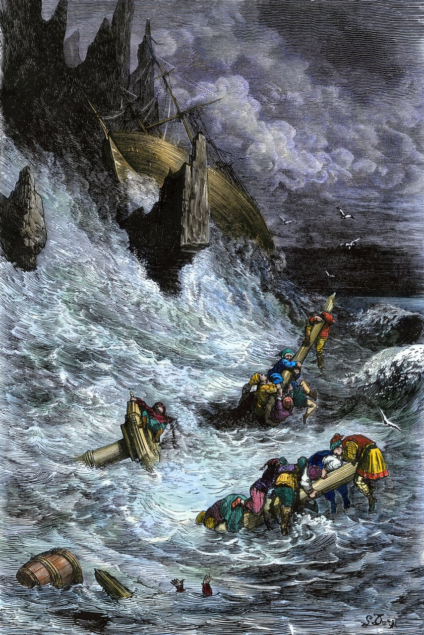 Mythen en legendes: Sinbad en zijn metgezellen na de 1001 nachten. Kleurgravure door Gustave Doré. door Unbekannter Künstler