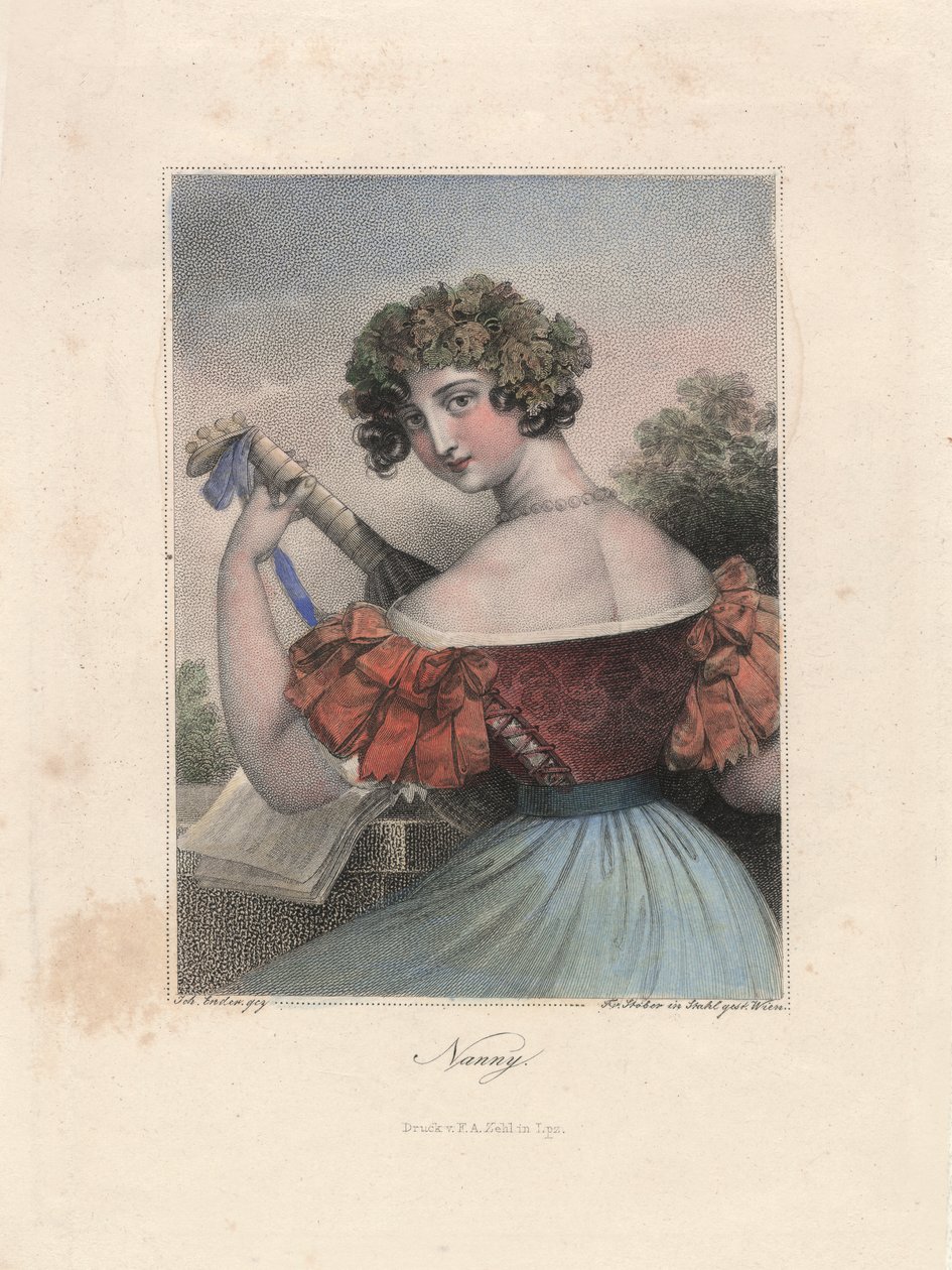 Kindermeisje, Leipzig, ca. 1840 (gravure) door Unbekannter Künstler