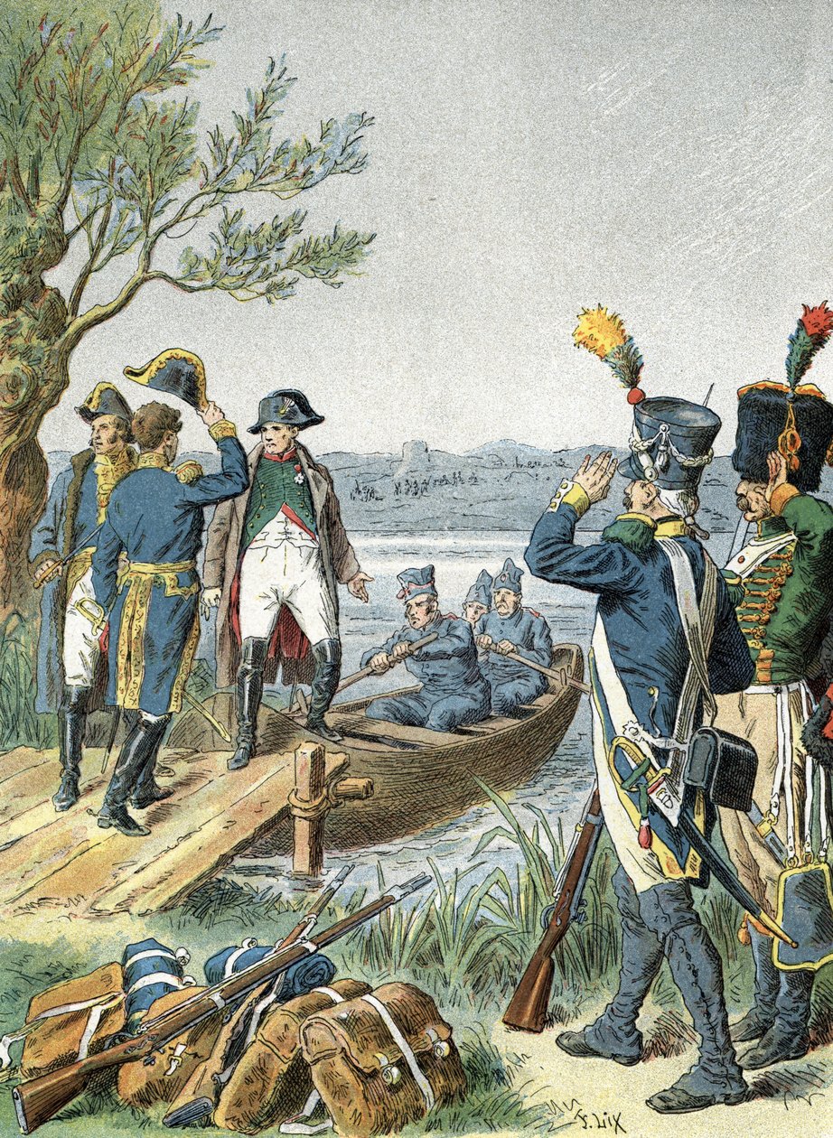 Napoleon I op het eiland Lobau met André Massena (1809) door Unbekannter Künstler