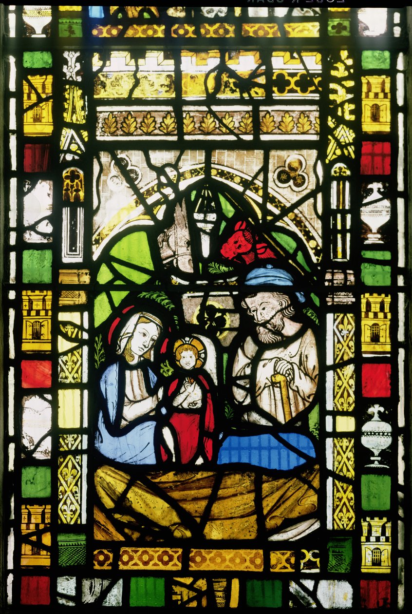 Geboorte, Engels, begin 14e eeuw (glas-in-lood) (detail) door Unbekannt