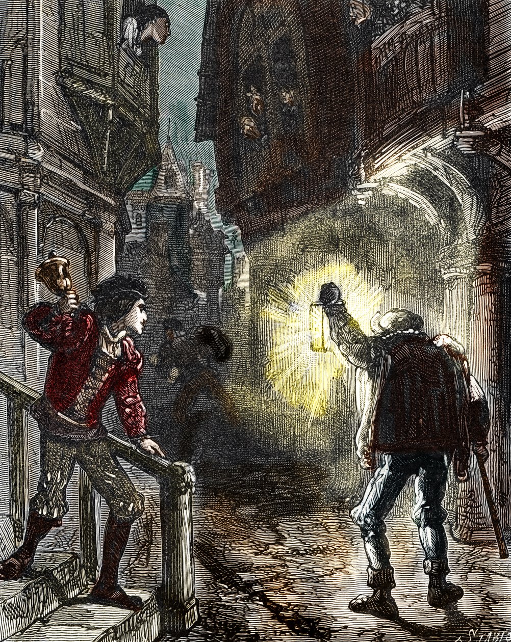 Nachtwakers bewaken de straten van Parijs in de Middeleeuwen en Renaissance door Alec Hunter