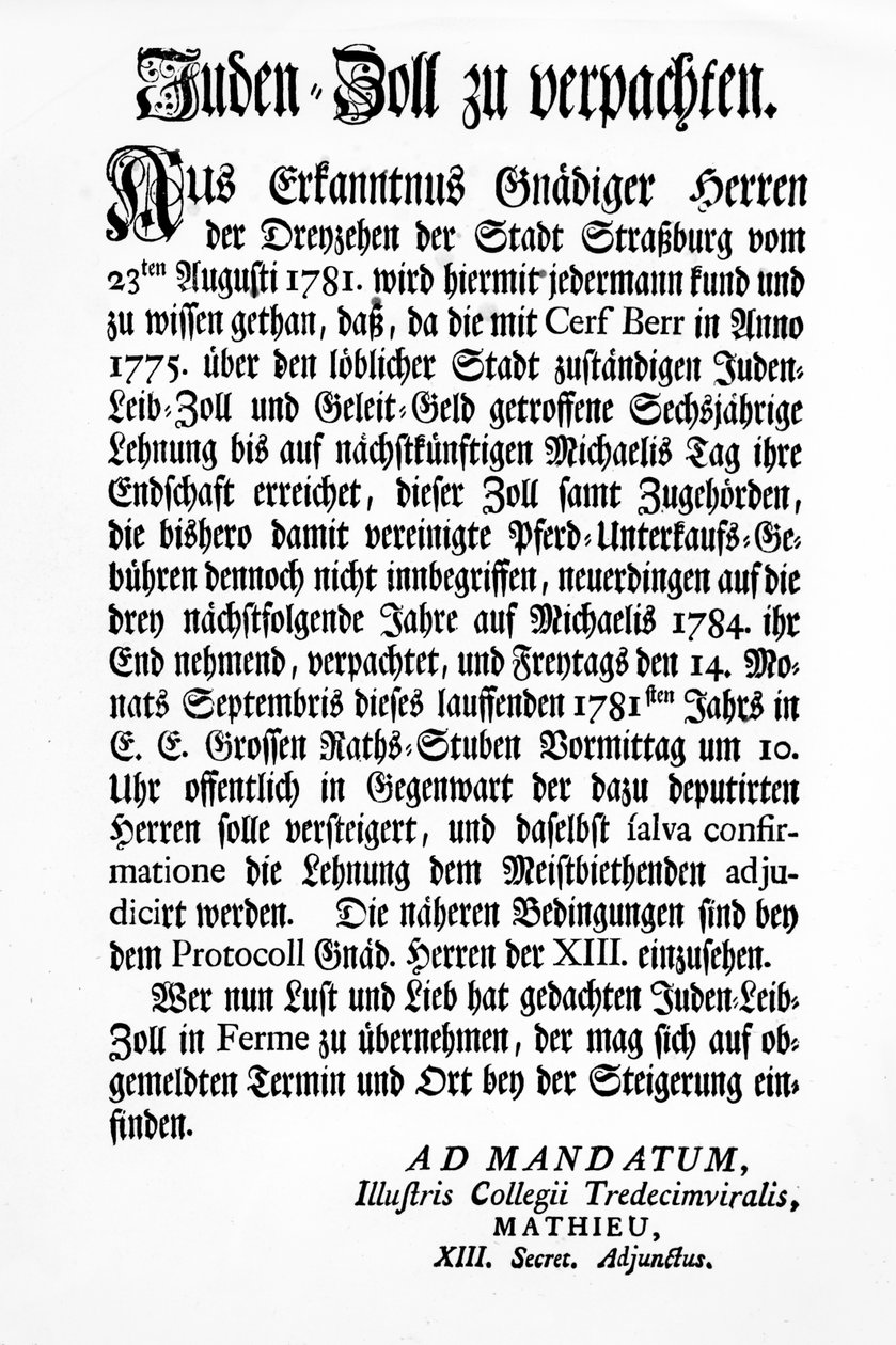 Kennisgeving door het bestuur van Straatsburg van een openbare veiling van het recht om de 