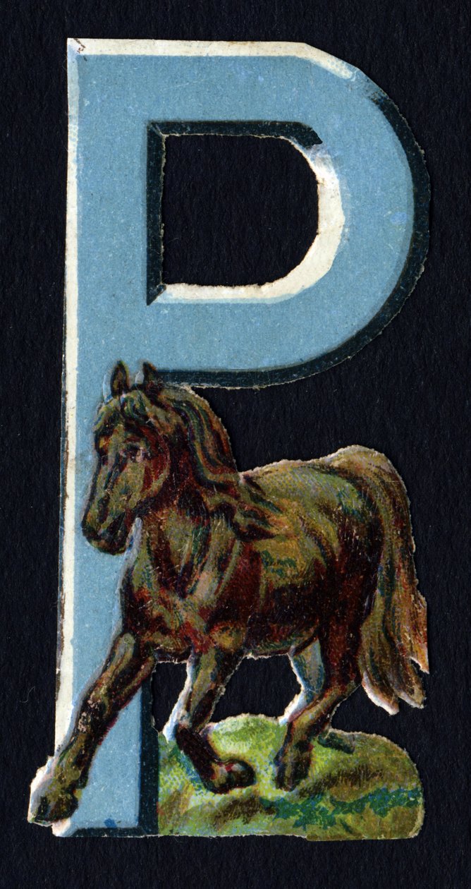 P als Pony. Kever decoupis over het thema dieren. Gravure. Serie van 26 wafelchromolithografieën van Engelse oorsprong. Eind 19e eeuw. door Unbekannt